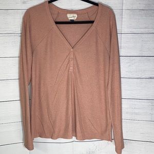 Universal Thread Thermal Ribbed Henley V-Neck Sweater size XL Dusty Pink